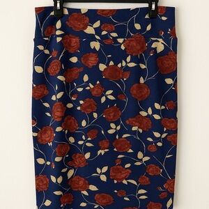 LuLaRoe Navy and Red Floral Pencil Skirt